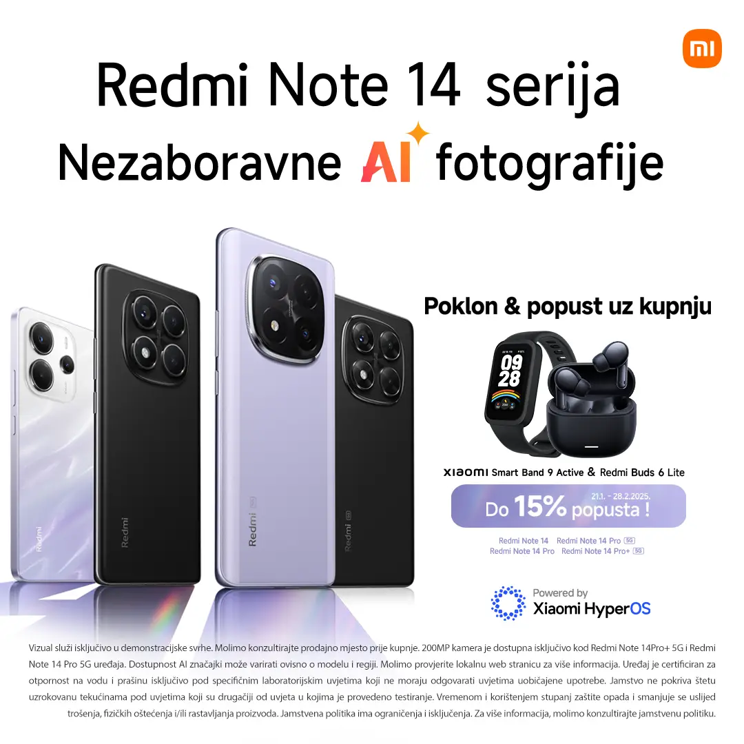 Redmi Note 14 serija: Neokrunjeno kraljevstvo nezaboravnih AI fotografija! Ostvari 15% popusta i stylish poklone!